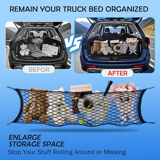 Envelope Style Cargo Net for 2019-2024 Subaru Forester Accessories, Rear Trunk SUV Mesh Cargo Net, Upgraded 5mm Bungee & Double-Layer Nylon Storage Tailgate Netting Grocery&Tools Holder Organizer