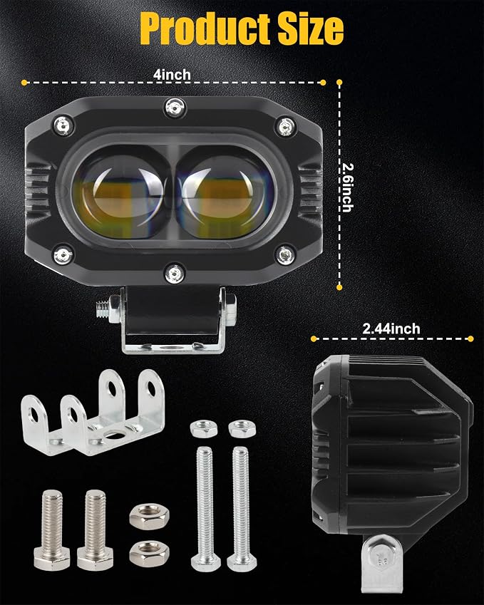 4 Inch LED Pods Driving Lights, 48W Rectangle Offroad Lights Cube Spotlights with Amber&White DRL, 120° Combo Beam 3 Modes LED Auxiliary Lights with Wiring Harness for Trucks SUV ATV UTV Motorcycle