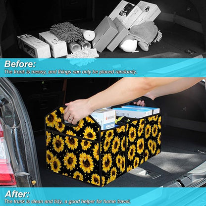 Sunflower Car Trunk Storage Box with Pockets Car Accessory for SUVs Cars Automotive Organizer