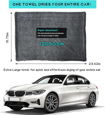 Microfiber Towels for Cars, 15.7"x23.6" 1200 GSM Ultra Thick Soft Car Detailing Drying Towel, Super Absorbent Double Twisted Loop Cloth Cleaning Towel for Car Truck SUV