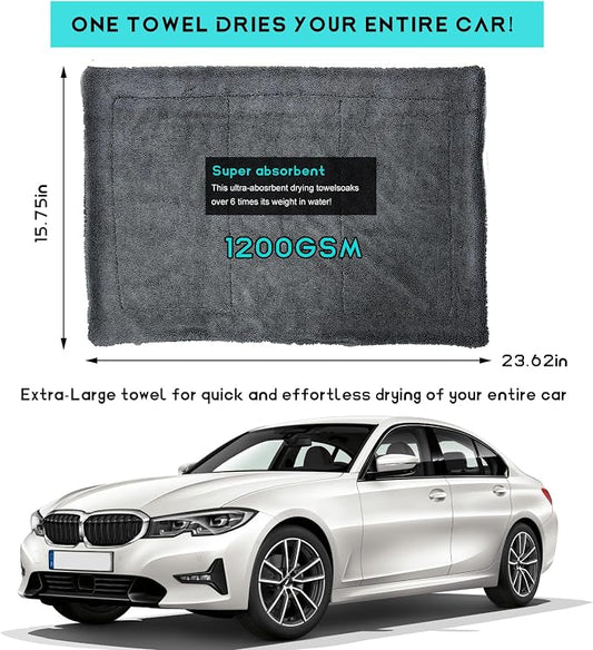 Microfiber Towels for Cars, 15.7"x23.6" 1200 GSM Ultra Thick Soft Car Detailing Drying Towel, Super Absorbent Double Twisted Loop Cloth Cleaning Towel for Car Truck SUV