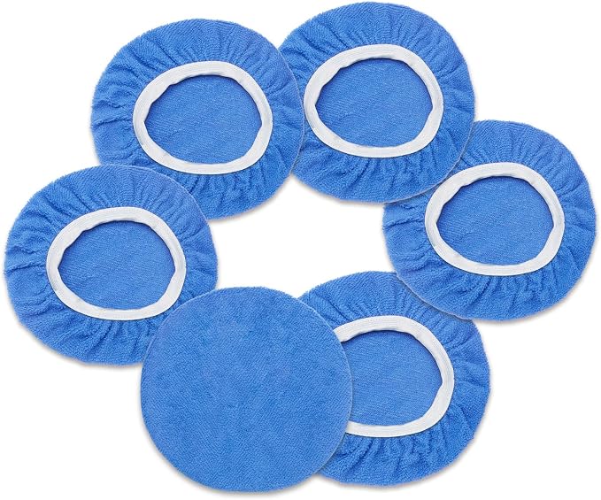 6 PCS Car Buffing Pads for 9-10 Inch Orbital Polisher, Microfiber Polishing Pad Buffer Polisher Bonnets, 9-10 Inch Polishing Pads Cover Waxing Pads for Car Detailing (Light Blue)