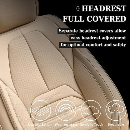 Car Seat Covers Full Set, Beige Seat Covers for Cars, Automotive Seat Covers, Waterproof Nappa Leather Front Seats and Back Car Seat Protector, Universal Fit for Most Cars SUV Trucks