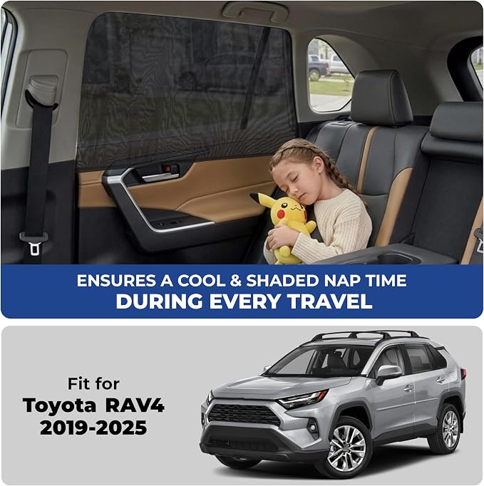 EcoNour Car Window Screen for Toyota RAV4 (2019-2025) 2 Pack | Breathable Mesh Camping Window Covers | 100% Protection from Bugs, Mosquito & UV | Baby Safe Privacy Blackout Net | Car Accessories