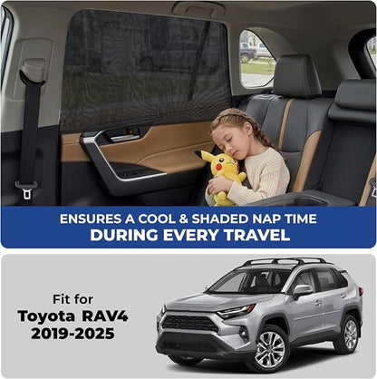EcoNour Car Window Screen for Toyota RAV4 (2019-2025) 2 Pack | Breathable Mesh Camping Window Covers | 100% Protection from Bugs, Mosquito & UV | Baby Safe Privacy Blackout Net | Car Accessories