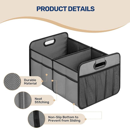 YSSOA Trunk Organizer for Car/SUV/Truck, Collapsible 2 Compartment Automotive Storage Box, 600D Waterproof Oxford Polyester 50L Travel Accessories, Anti-slip & Leak-proof, Grey (Pack of 2)