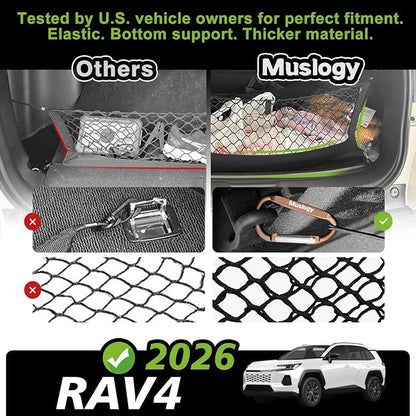 Muslogy Truck Bed Cargo Net Trunk Netting Compatible with Toyota RAV4 2026 Accessories, Pickup Cargo Organizer SUV Sedan Storage Net w/Heavy Duty Carabiners