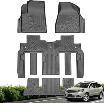 Floor Mats for Chevy Traverse 2007-2017 & Buick Enclave 2008-2017, Custom Fit All Weather TPE Floor Liners for Traverse & Enclave 7 Seats Accessories 3 Rows Mat Accessories Odorless Anti Slip Black