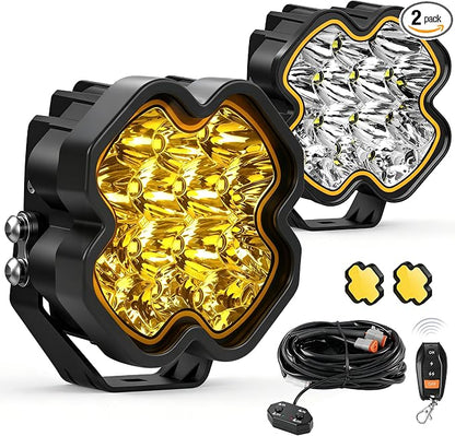 4 Inch LED Pod Driving Lights with Remote, 100W 8500LM Offroad Cube Spotlights with Amber DRL, Ultra-Wide Ditch Light, Hyper Spot Beam 2 Modes Auxiliary Lights, for Truck Jeep ATV, 1 Pair