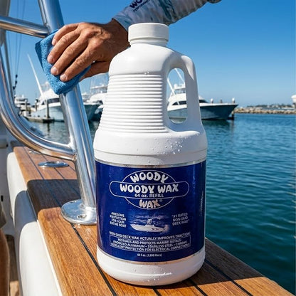 Woody Wax Boat Protection Refill Pack, Non-Skid Deck Wax & Professional Metal Restorer, All-In-One Marine Protection for Decks, Hulls & Towers; No-Buff Formula Against Corrosion & Saltwater, 64 oz