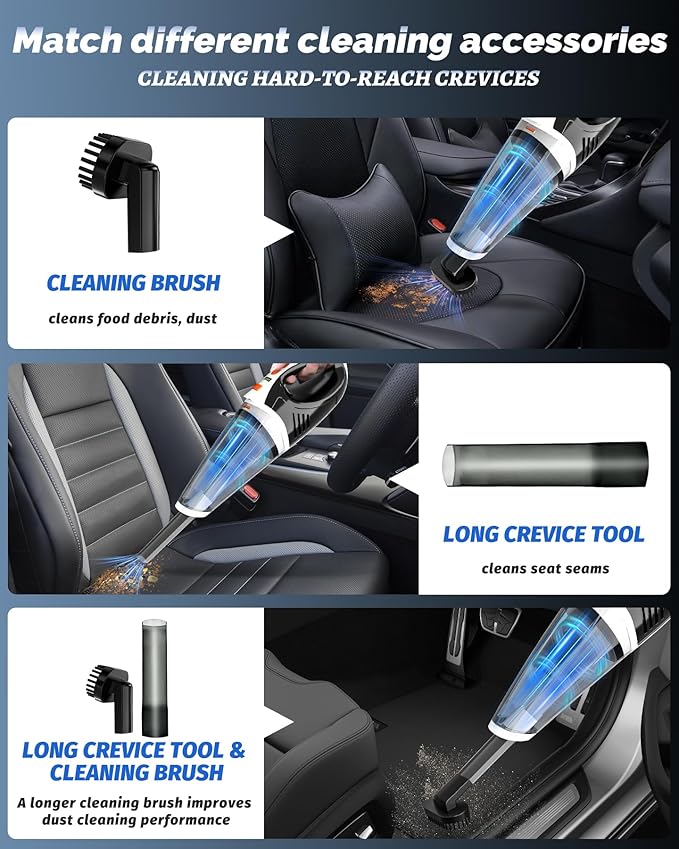 BRL Handheld Vacuum Cordless, Brushless Car Vacuum Cleaner with 12000PA Powerful Suction, 2 Suction Modes Mini Hand Vacuum, Dry & Wet, Portable Vacuum for Car Pet Hair, Home, Office, Keyboards