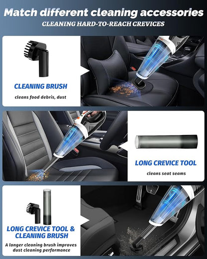 BRL Handheld Vacuum Cordless, Car Vacuum Cleaner with Powerful Suction, 2 Modes Mini Hand Vacuum, Dry & Wet, LED Light, Portable Vacuum for Car Pet Hair, Home, Office, Keyboards Black Orange