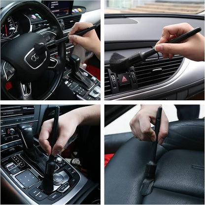 HMPLL 10pcs Detailing Brush Set, Multi-Purpose Car Detailing Brushes for Cleaning Car Interior, Exterior, Engine, Leather, Including 5 car Cleaning Brush, 3 Wire Brush, 2 Air Vent Brush,Black