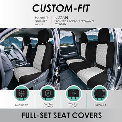 FH Group Custom Fit Car Seat Covers Specifically Made for 2022-2026 Nissan Frontier, Full Set Gray Ultraflex Neoprene Waterproof Automotive Seat Covers for Pickup Truck, Nissan Accessories