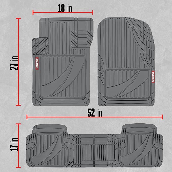 Motor Trend FlexTough™ Advanced Gray Rubber Car Floor Mats – Heavy Duty Trim to Fit All Weather Floor Mats for Cars Truck SUV - Automotive Car Interior Floor Liner Protection - Universal Fit