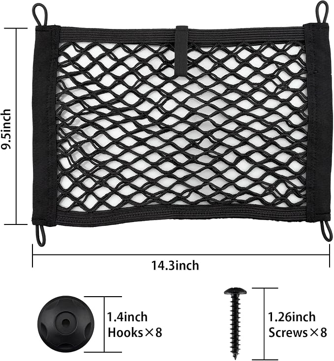 Universal 2 Pack Elastic Small Cargo Net Pocket Organizer Pouch Bag 14.3 x 9.5 inches RV Netting Storage Pocket with 8 Pieces Mounting Screws, Mesh Cargo Net for Car Trunk RV Storage