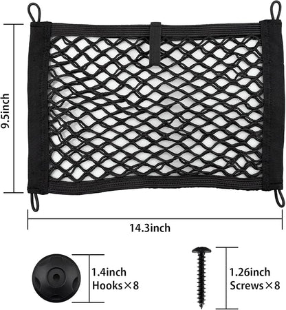 Universal 2 Pack Elastic Small Cargo Net Pocket Organizer Pouch Bag 14.3 x 9.5 inches RV Netting Storage Pocket with 8 Pieces Mounting Screws, Mesh Cargo Net for Car Trunk RV Storage