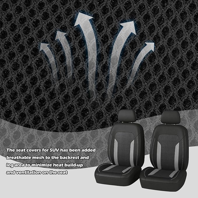 2 Pack Universal Car Seat Cover with Breathable Mesh Backrest,Comfortable Car Seat Protector with Foam Padding and Retaining Buckle,Highly Elastic Car Seat Covers Full Set (Gray)