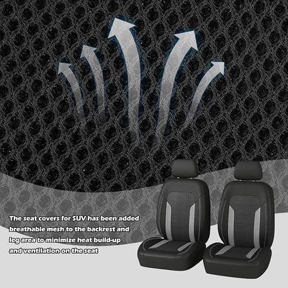 2 Pack Universal Car Seat Cover with Breathable Mesh Backrest,Comfortable Car Seat Protector with Foam Padding and Retaining Buckle,Highly Elastic Car Seat Covers Full Set (Gray)