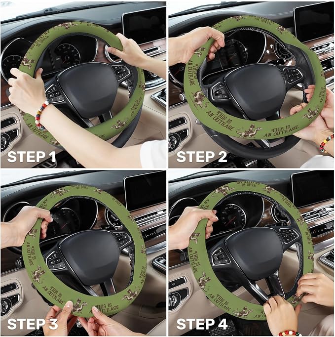 GENANY Royal Cat Steering Wheel Cover, Non Slip Polyester Car Wheel Protector for Car SUV Truck, Universal 15 Inch