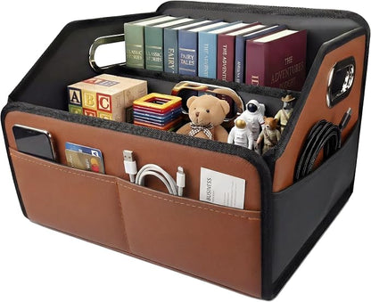 Noaman Car Organizer - 2025 Upgraded Leather Car Storage Organizer for Front Back Seat or Floor with 3 Metal Handles 6 Apartments, Multipurpose Car Organizers and Storage Brown.