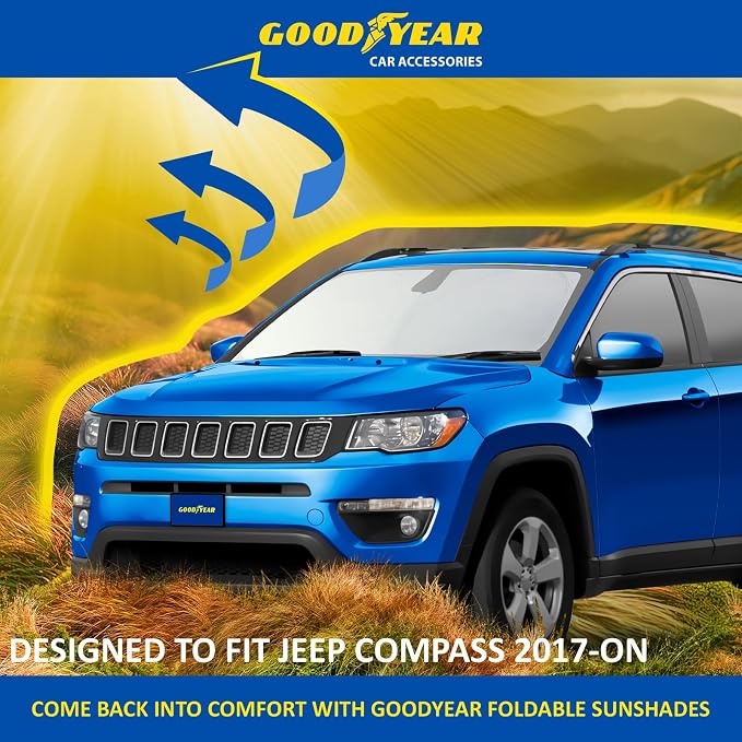 Goodyear Foldable Windshield Sunshade for Jeep Compass 2017-2026, SUV car Accessories, Sunshade Cover, Sun Shade Car Windshield, Window Sun Blocker - GY008274