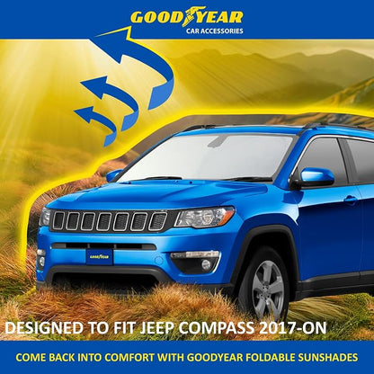 Goodyear Foldable Windshield Sunshade for Jeep Compass 2017-2026, SUV car Accessories, Sunshade Cover, Sun Shade Car Windshield, Window Sun Blocker - GY008274