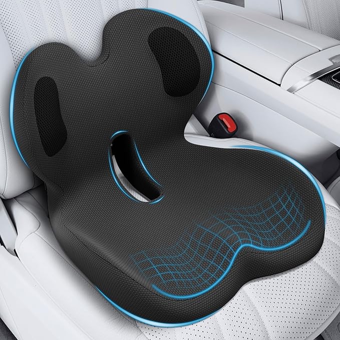 Trucker Seat Cushion, Car Seat Cushions with Lumbar Support Pillow, Ergonomic L-Shaped Orthopedic Memory Foam Pad for Long Driving Back Pain Sciatica Relief, Drivers Office Workers (Black+ Gray)