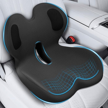 Trucker Seat Cushion, Car Seat Cushions with Lumbar Support Pillow, Ergonomic L-Shaped Orthopedic Memory Foam Pad for Long Driving Back Pain Sciatica Relief, Drivers Office Workers (Black+ Gray)