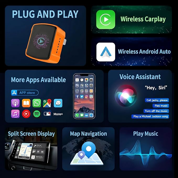 2026 New 2-in-1 Wireless CarPlay Adapter & Android Auto Dongle, Ultra-Mini 5GHz Fast Auto-Connect, Aluminum Shell & 7-Color RGB Logo, Plug & Play for OEM Wired Cars (iOS & Android)