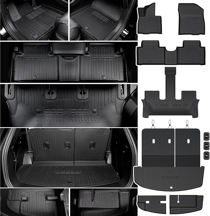 Floor Mats Set for 2026 Hyundai Palisade Gas 7&8 Seats (Not Fit Hybrid), All Weather TPE Cargo Liner Backrest Mats Trunk Lower Mat Accessories