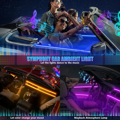 Acrylic Interior Car LED Strip Light with APP, RGB 10 in 1 with 175 inches 600 LEDs Fiber Optic Ambient Lighting Kits, 16 Million Colors Sound Active Function Car Neon LED Strip for Car