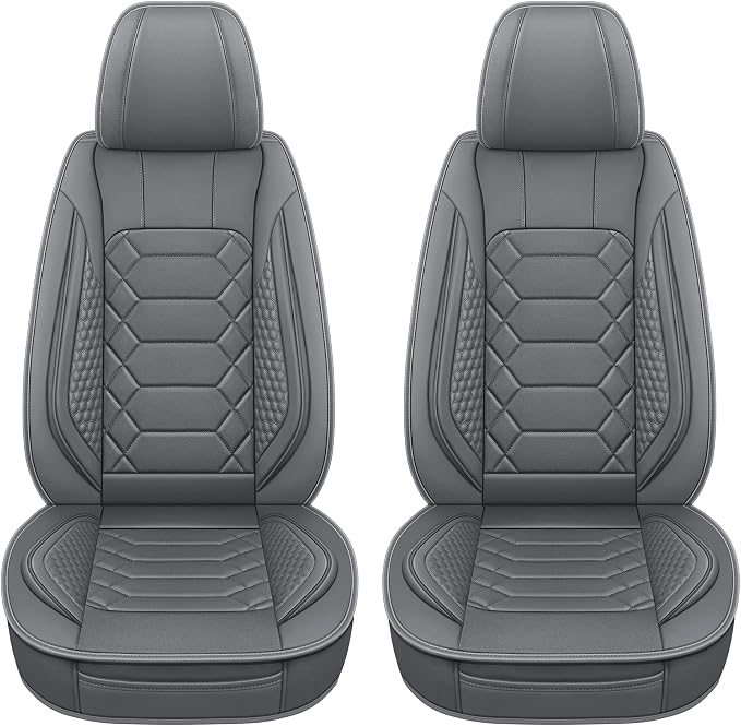 HAIYAOTIMES Leather Car Seat Covers Front Set, Waterproof Faux Leather Seat Covers for Cars, Non-Slip Car Interior Covers Universal Fit for Most Cars Sedans Trucks SUVs, Gray