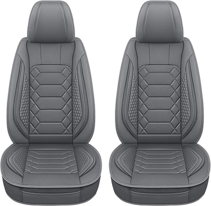 HAIYAOTIMES Leather Car Seat Covers Front Set, Waterproof Faux Leather Seat Covers for Cars, Non-Slip Car Interior Covers Universal Fit for Most Cars Sedans Trucks SUVs, Gray