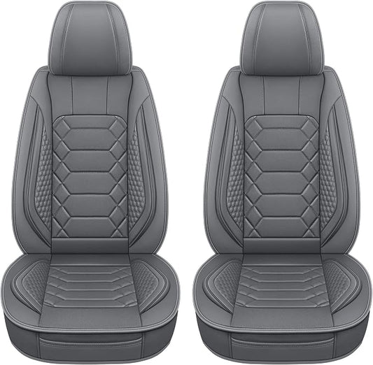 HAIYAOTIMES Leather Car Seat Covers Front Set, Waterproof Faux Leather Seat Covers for Cars, Non-Slip Car Interior Covers Universal Fit for Most Cars Sedans Trucks SUVs, Gray