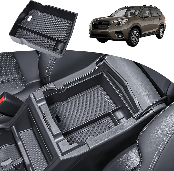 TACORBO Center Console Organizer Compatible with Subaru Forester 2019 2020 2021 2022 2023 2024 Accessories,Armrest Secondary Storage Box ABS Insert Glove Box Tray, Black Trim