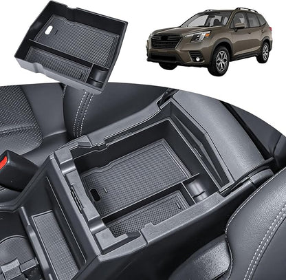 TACORBO Center Console Organizer Compatible with Subaru Forester 2019 2020 2021 2022 2023 2024 Accessories,Armrest Secondary Storage Box ABS Insert Glove Box Tray, Black Trim