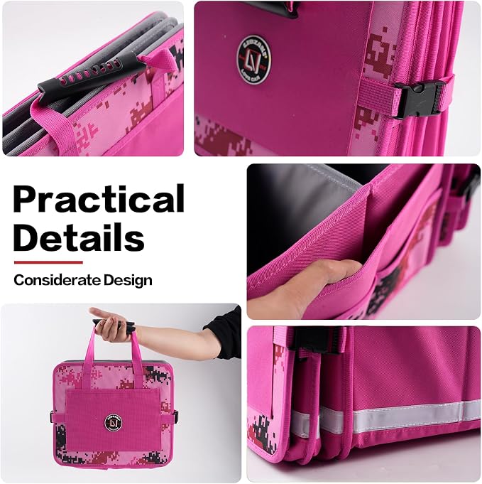 LIBZAKI Car Trunk Organizer,3 Compartments Big Trunk Storage, Large Capacity, Foldable, 95L Heavy Duty Storage Box for Car, SUV, Truck,Includes 26L Cooler Bag -Rose Red Camouflage
