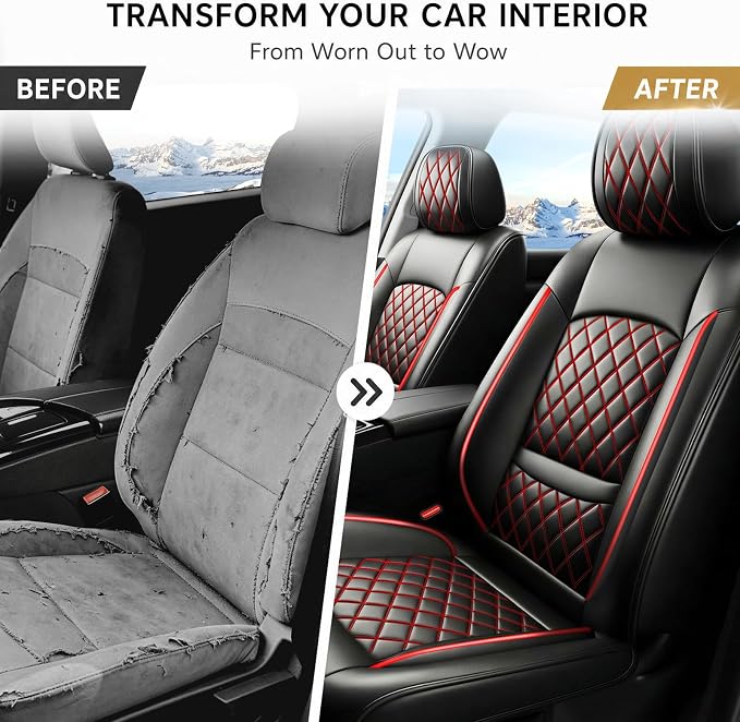 Car Seat Covers Compatible with Hyundai Elantra 2017-2025 2026 Waterproof & Breathable Luxury Leather All-Weather Seat Cushions Protectors,Airbag Compatible,Only 2 Front seat Covers (Redline)