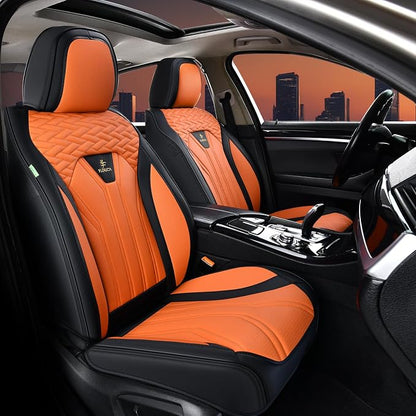 FLORICH Leather Seat Covers, Car Seat Covers Full Set, Car Seat Protectors 5 Seats, Automotive Seat Covers Driver Seat Covers Fit for Most Cars Trucks SUV-Black&Orange