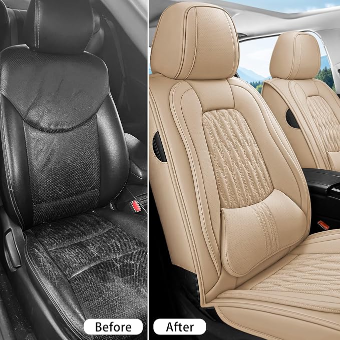 WELLDO Car Seat Covers, 2 Seats,Beige | Waterproof, Scratch-Resistant, Breathable & Easy to Clean, Universal Fit for SUV Sedan Truck, Full Set