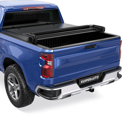 KUIPERAUTO Soft Quad Truck Bed Tonneau Cover Compatible for 2019-2026 Chevy Chevrolet Silverado/GMC Sierra 1500 (Excludes 2019 Classic Model) w/o Multi-Flex Tailgate Fleetside 6.6FT