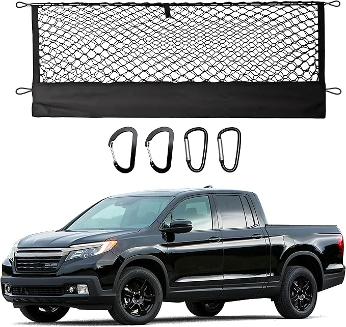 Envelope Style Truck Cargo Net for Honda Ridgeline 2017-2024 2025 Accessories, Heavy Duty Carabiners Highly Elastic Truck Bed Mesh Cargo Net