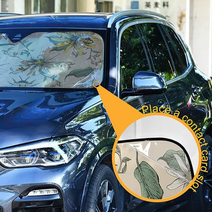 Bee White Daisy Windshield Sun Shade Blocks UV Rays Visor Protector Accordion Folding Sun Reflector Auto Sunshade for Car Truck SUV to Keep Your Vehicle Cool