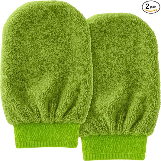 DecorRack 2 Pack Microfiber Cleaning Mitts for Dusting, Washing Cars, Windows, Furniture, and Household Surfaces, Lint-Free & Reusable,Green (Pack of 2)