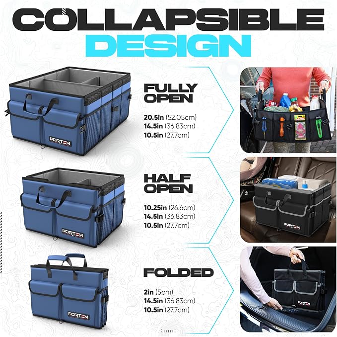 FORTEM Trunk Organizer For SUV Car Trunk Organizer, Foldable Storage, Car Accessories for Women Men, Collapsible Bag, 600D Oxford, Non Slip Bottom, Straps, Soft Cover (50L)