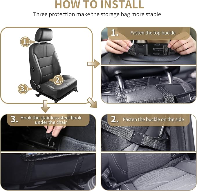LUCMO Car Backseat Organizer with Touch Screen Tablet Holder-2 Pcs,9 Storage Pockets Car Storage Organizer, Protectors Kick Mats Travel Accessories for Kids-Black