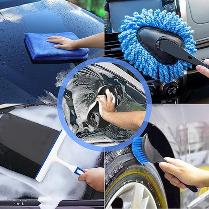 Car Wash Kit with Foam Gun, Bucket and Cleaning Tool, Car Washing Kit | Carwash Supply High-Pressure Foam Spray Wash Mitt Tire Brush Sponge Towels Brush Car Cleaning Kit for Interior and Exterior