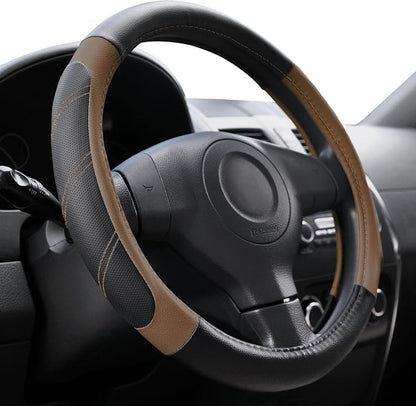 Elantrip Leather Steering Wheel Cover 14 1/2 to 15 inch Universal Padded Soft Grip Breathable for Car Truck SUV Jeep Anti Slip Brown