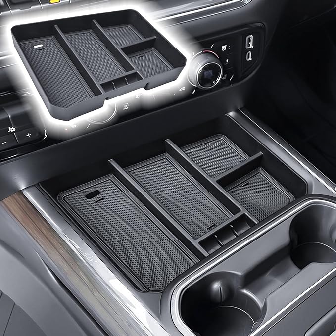RUNROAD Center Console Organizer Tray Compatible with 2024-2026 Chevy Silverado 2500HD 3500HD Accessories, Armrest Tray For Silverado Middle Console Organizer (NOT Fit Front Triple/Split-Bench Seats)